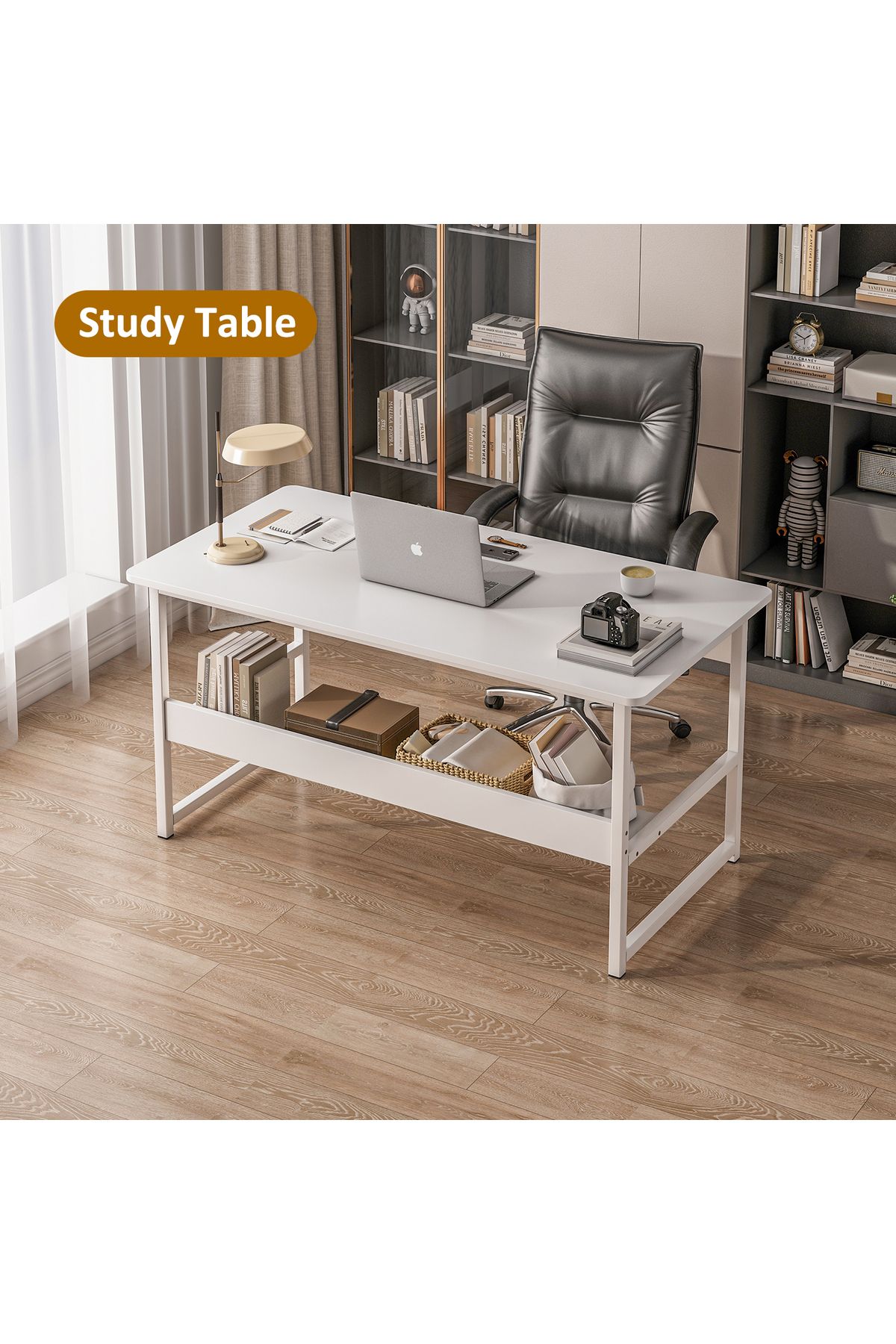 Sheinhome-مكتب دراسة مع مساحة تخزين، مناسب للمكتب المنزلي ومكتب الكتابة ومحطة العمل وطاولة الكمبيوتر 7