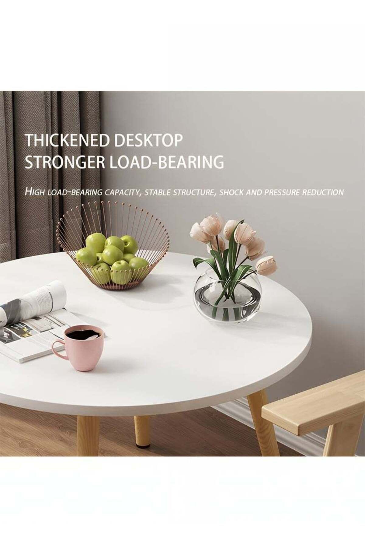 Taimi-4-Piece Dining Set, White Round Table 80x80x73cm with 3 Elegant White Chair Soft Padded Seats 3