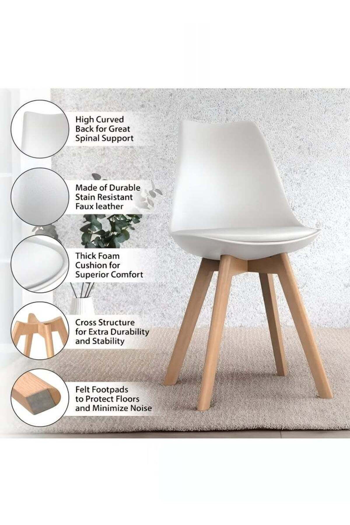 Taimi-4-Piece Dining Set, White Round Table 80x80x73cm with 3 Elegant White Chair Soft Padded Seats 8