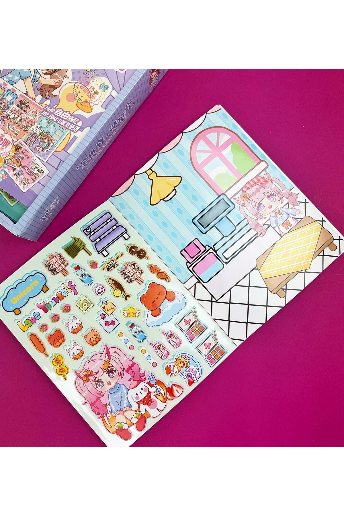 Gift Moda-Scene Design Sticker Book – Game Notebook with 3D Foam Sticker and Background 3