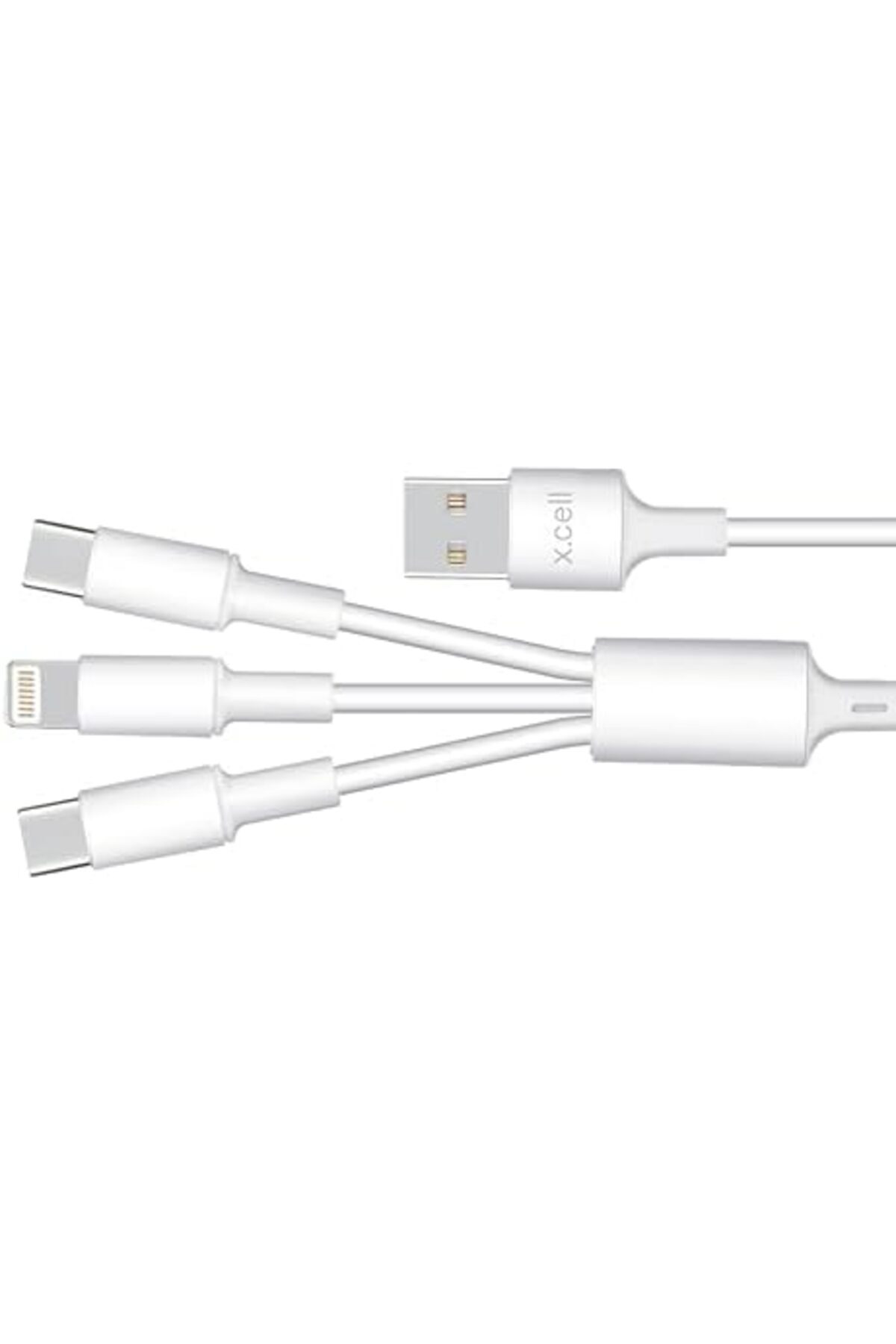 X.Cell-Xcell 3-in-1 Cable 1.5M | USB-A to 2 USB-C + Lightning | 3A PD | Multi-Device Charging – White 6