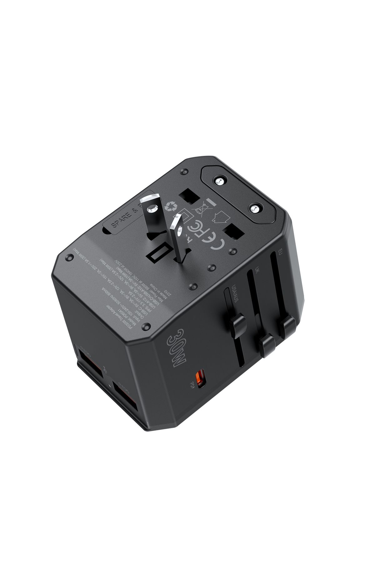 CHOETECH-Încărcător universal de călătorie USB-C 2x USB-A PD 30W mufe US EU UK AU negru 5