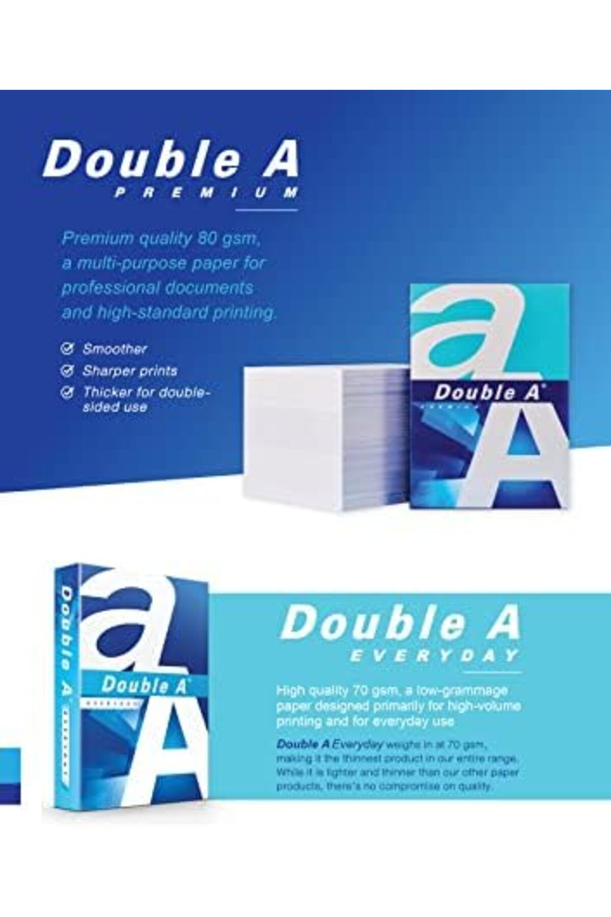 DOUBLE A-ورق نسخ طابعة Double A، مقاس A4، وزن 80 جرامًا للمتر المربع، رزمة 500 صفحة (حزمة من 5 رزم) 8