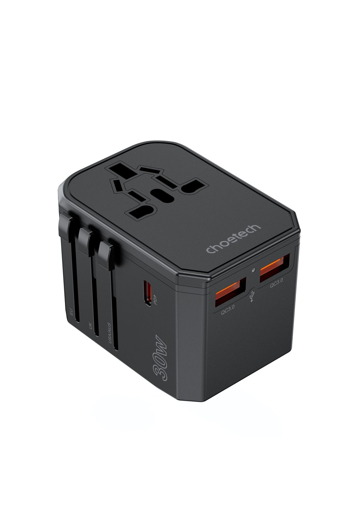 CHOETECH-Încărcător universal de călătorie USB-C 2x USB-A PD 30W mufe US EU UK AU negru 1