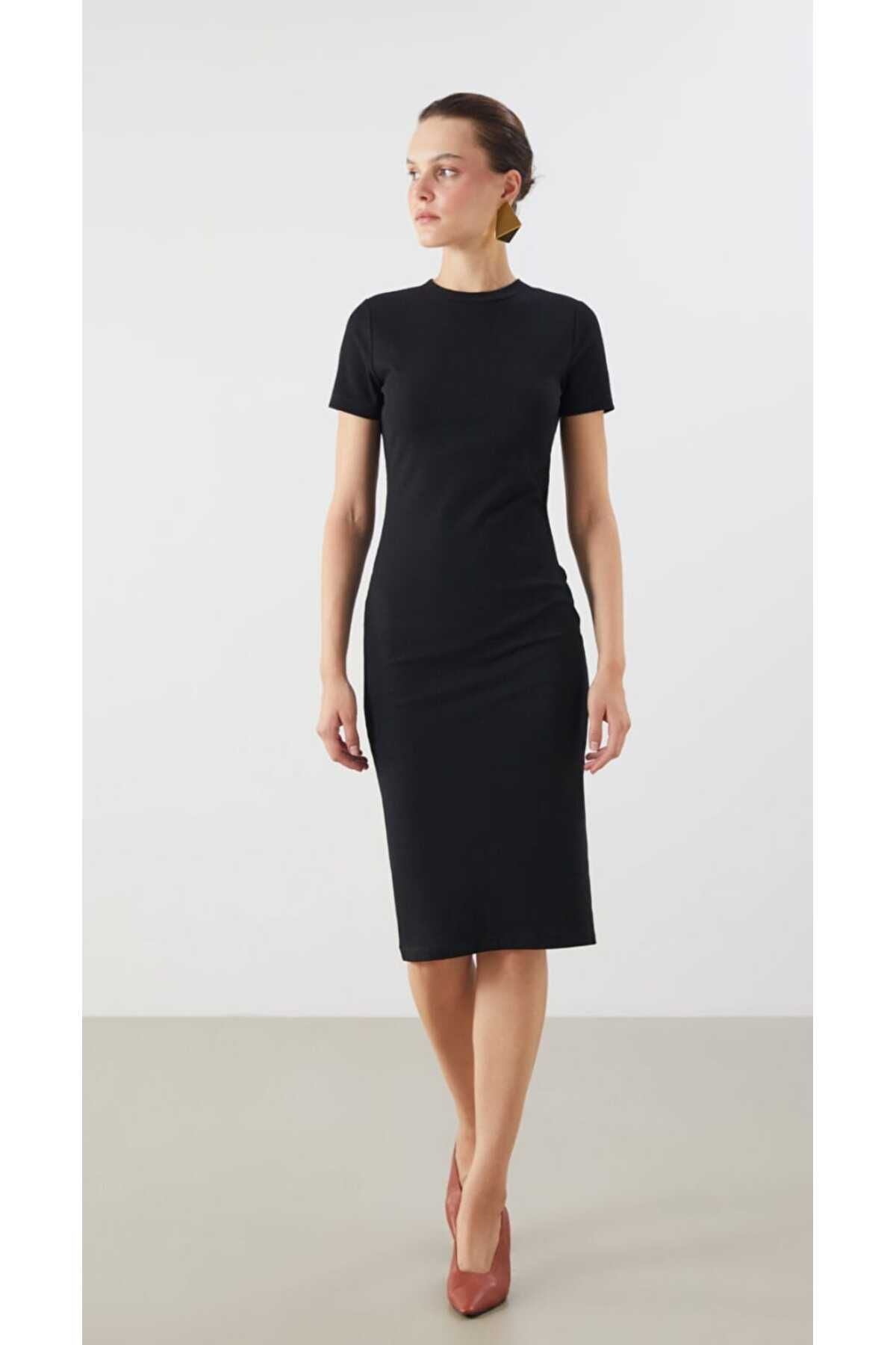 LCW Vision Siyah Bisiklet Yaka Bodycon Elbise