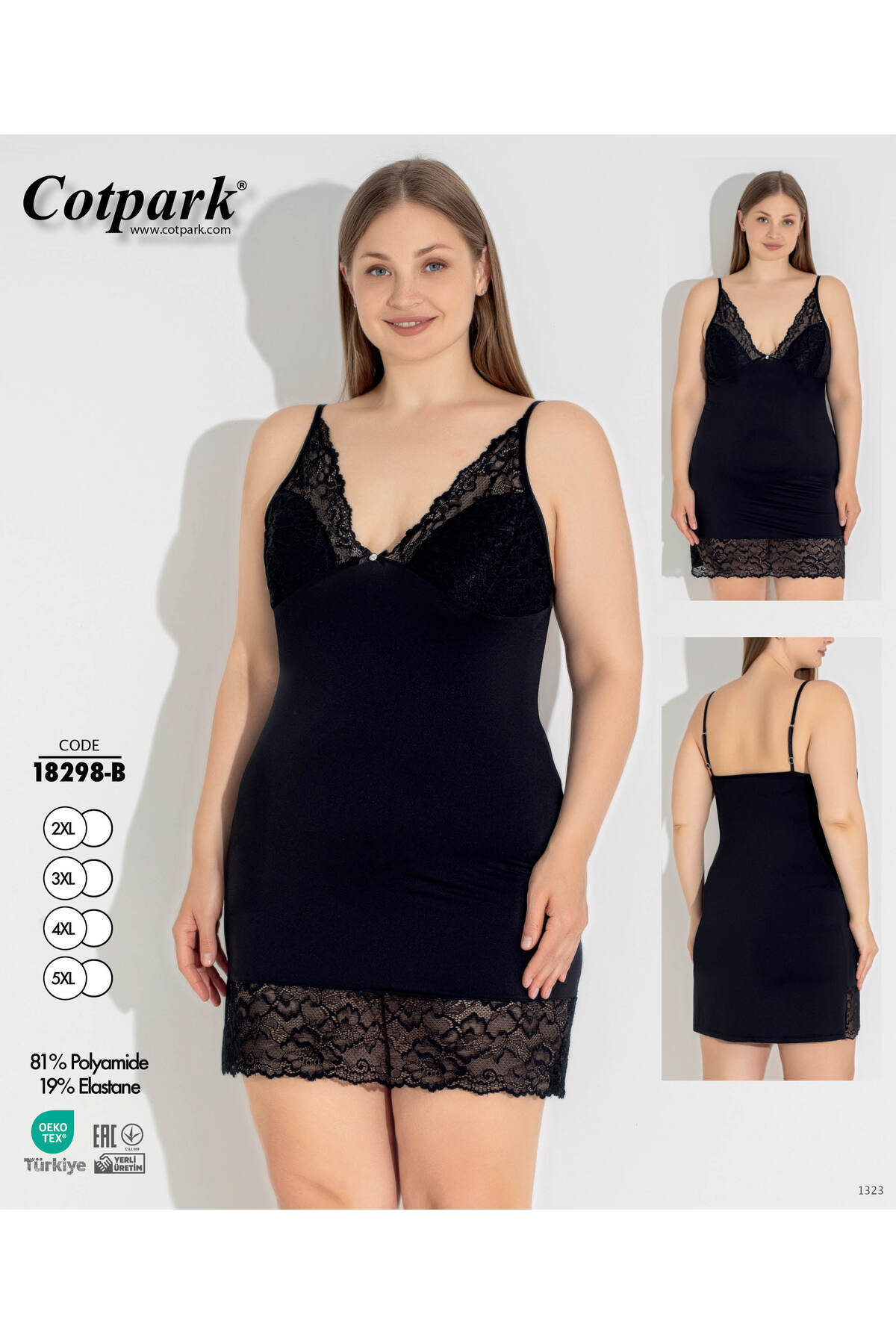 Cotpark Kadın Büyük Beden Askılı Dantelli Gecelik 18298-B