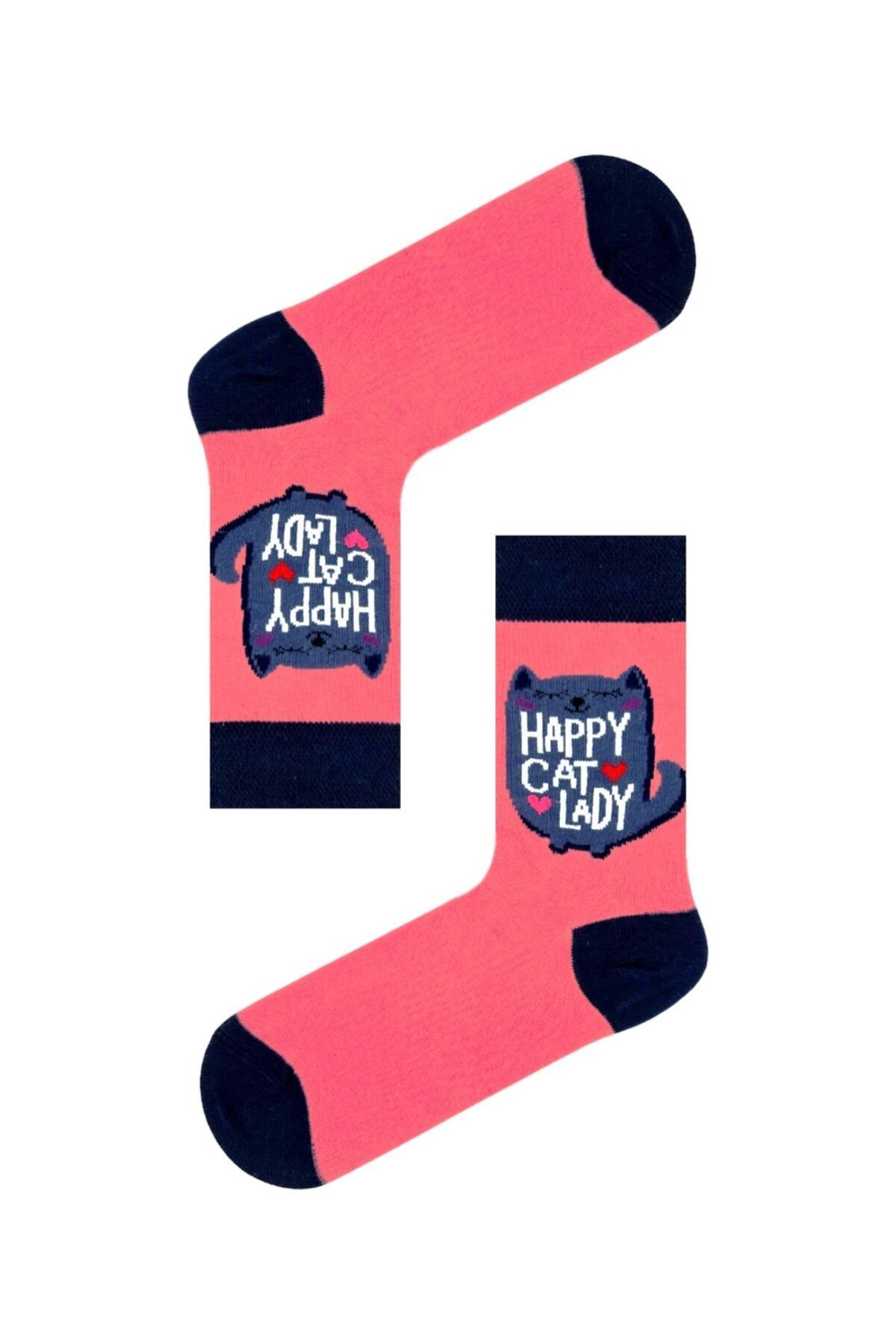 CARNAVAL SOCKS-Happy Cat Lady Cat Patterned Colorful Socket Socks 1