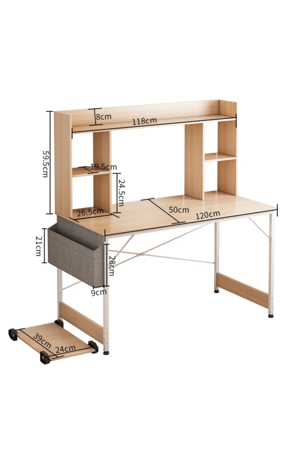 Sheinhome-Study Desk with Bookshelf, Computer Table Home Office Desks With Storage Bag,CPU Holder 3