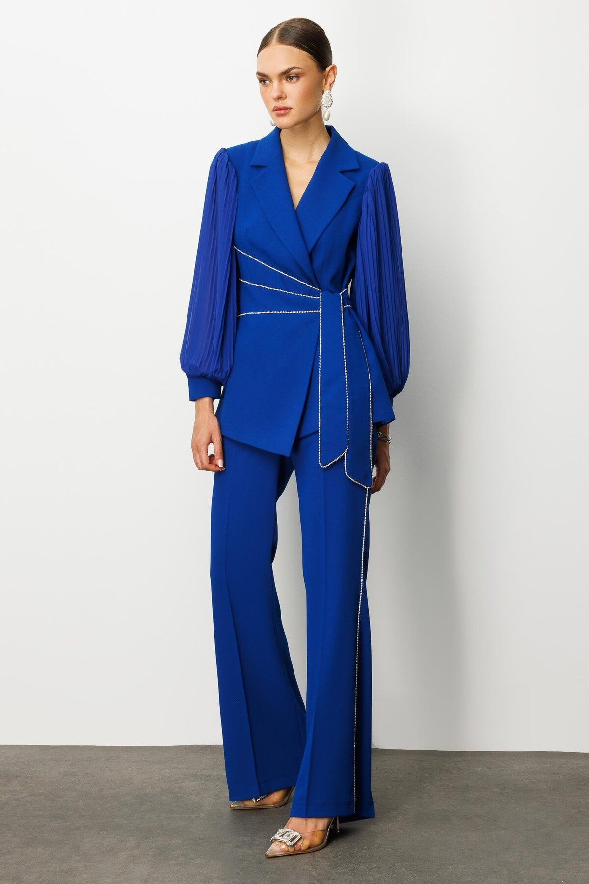 Moda İlgi-Modailgi Sleeves Pleated Stripe Accessory Jacket Saks 6
