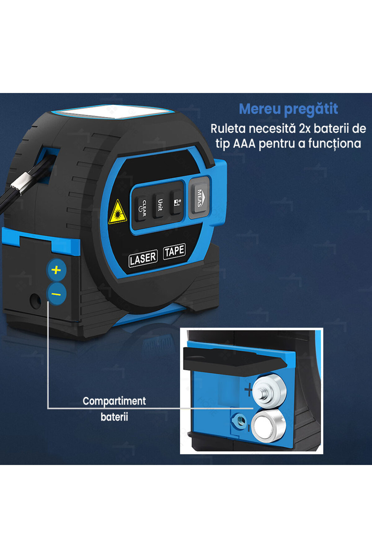 GlowforHome-GlowforHome 3 in 1 professional tape measure, 60M laser, 5M tape, LCD display, data storage, blue 4