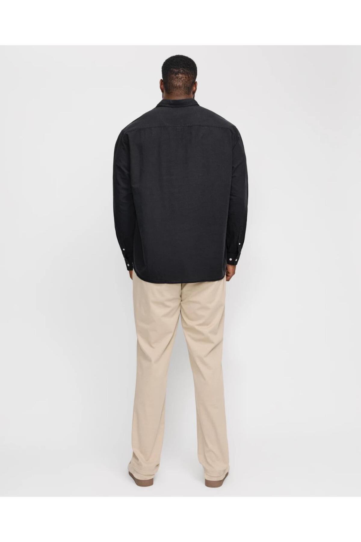Jack & Jones JACK&JONES 12269089 BATTAL BUYUK BEDEN JJEBREEZE LINEN BLEND ERKEK UZUN KOL GOMLEK görsel 2