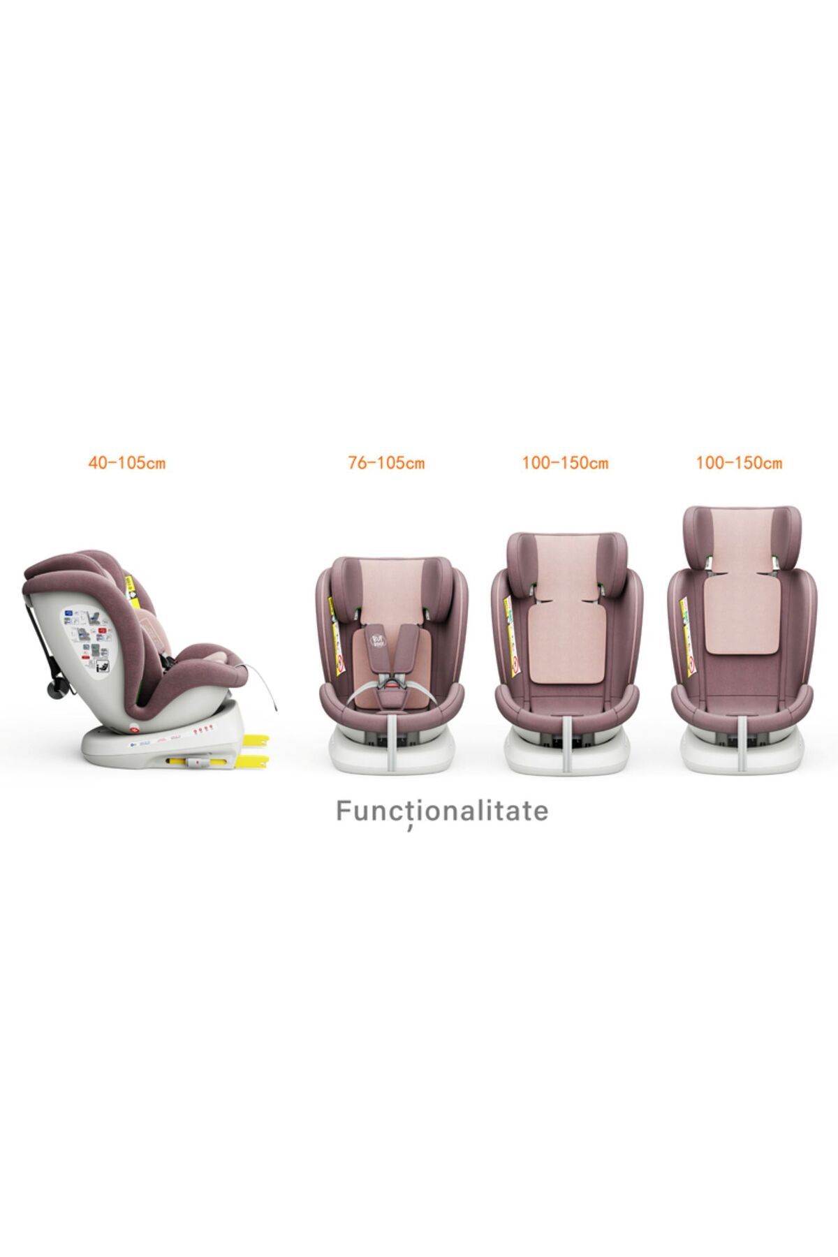 BUF BOOF-Scaun Auto Twt Plus Isize LightPurple Isofix Rotativ 360 Pozitie Somn Top Tether 40-150 Cm 3