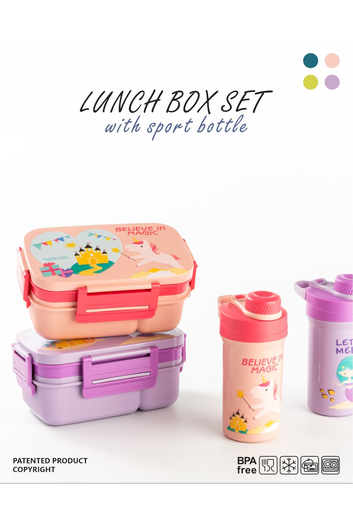 Mobcos-Students Lunch Box with Water Bottle Set Double Layer Lunch Box,Fork 1800ml and Drink Cup 500ml 6