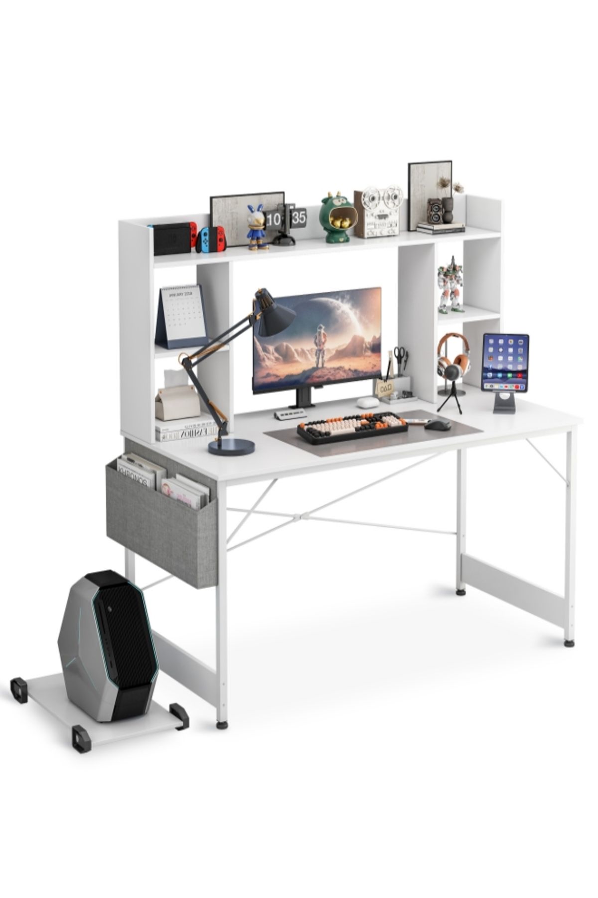 Sheinhome-Study Desk with Bookshelf, Computer Table Home Office Desks With Storage Bag,CPU Holder 1