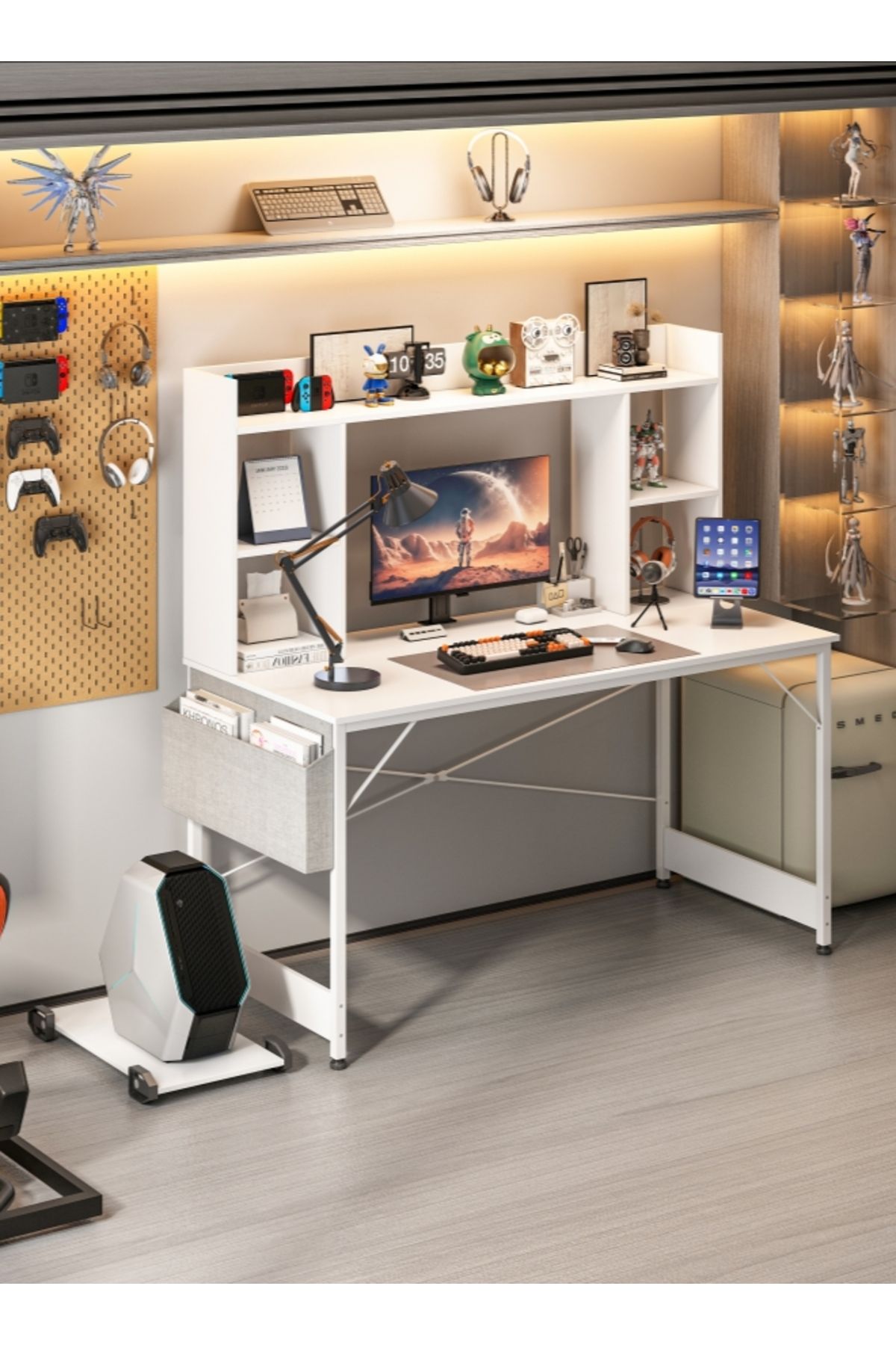 Sheinhome-Study Desk with Bookshelf, Computer Table Home Office Desks With Storage Bag,CPU Holder 2