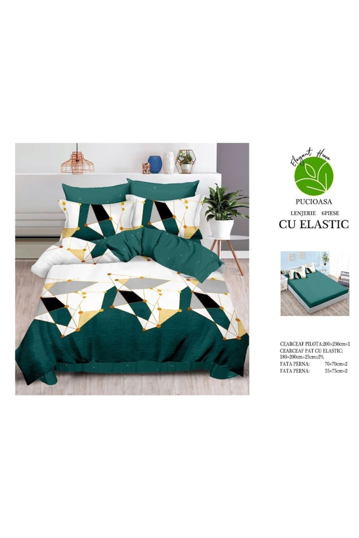 OEM-Double Bed Linen, 6 Pieces, 2 Persons, 180x200cm, Satin Finet, Abstract Print, Multicolor 3
