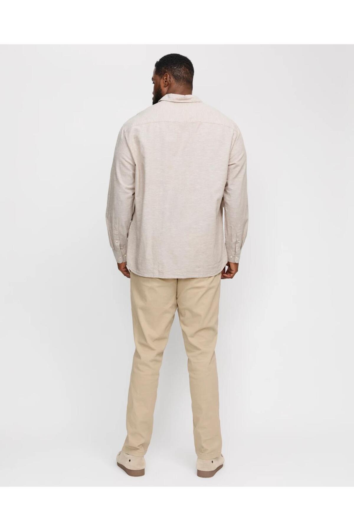 Jack & Jones JACK&JONES 12269089 BATTAL BUYUK BEDEN JJEBREEZE LINEN BLEND ERKEK UZUN KOL GOMLEK görsel 2