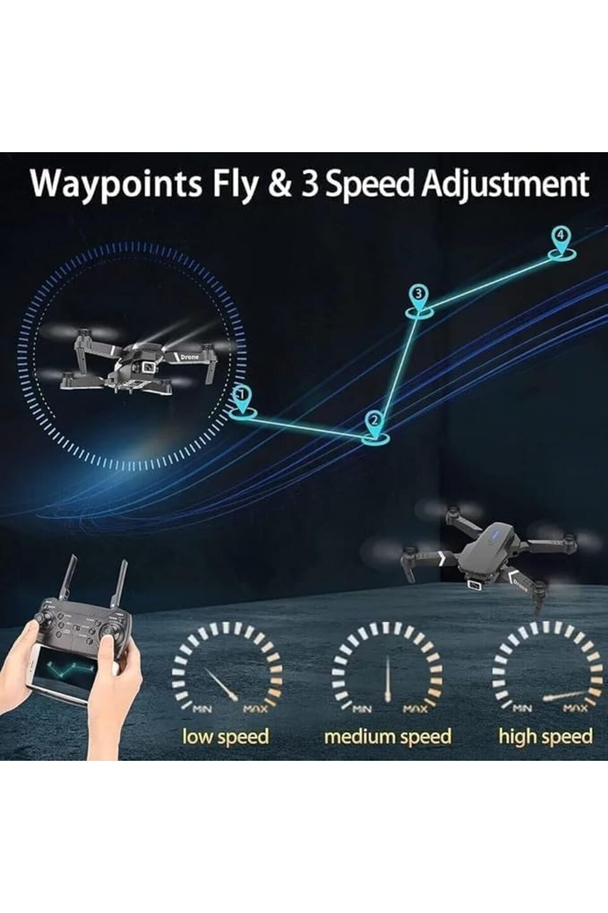 Generic-E88 Pro Drone With Dual Camera 4K UHD For Adults FPV Foldable Remote Control Drone 3D Flips Altitude 4