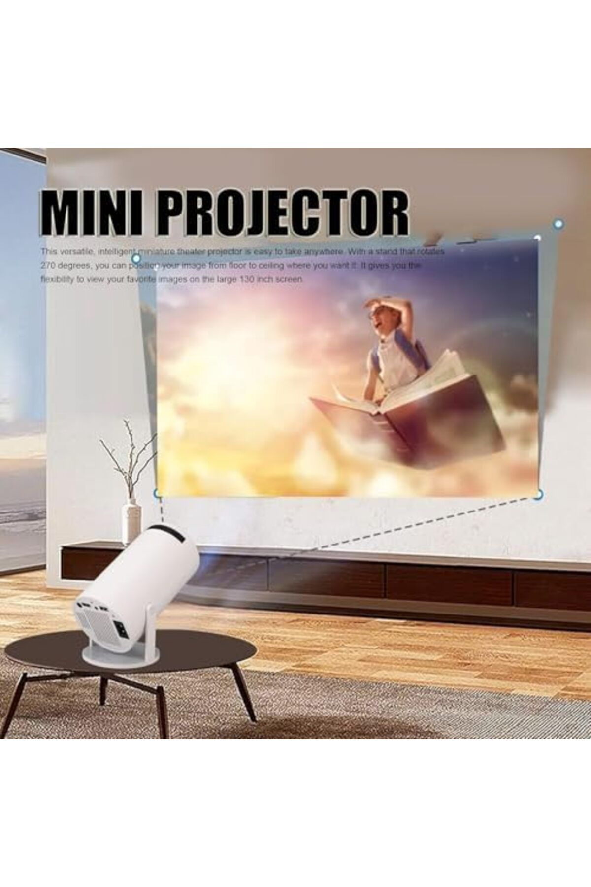 Generic-جهاز عرض محمول MUNTAQI 4K مع دوران 270 درجة، يدعم Android 11، وجهاز عرض صغير بدقة 1080 بكسل 3