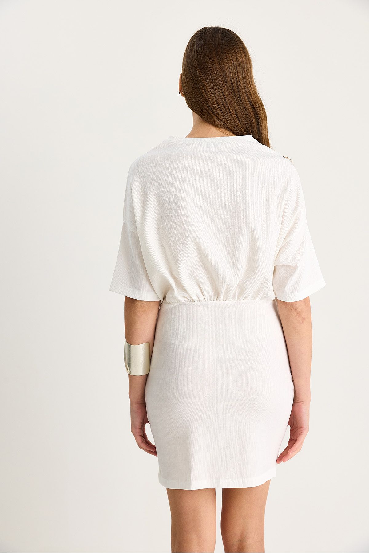 Bianco Lucci-Rochie de bază cu fustă dublu piept pentru femei, cu detaliu elastic în talie 60283502 7