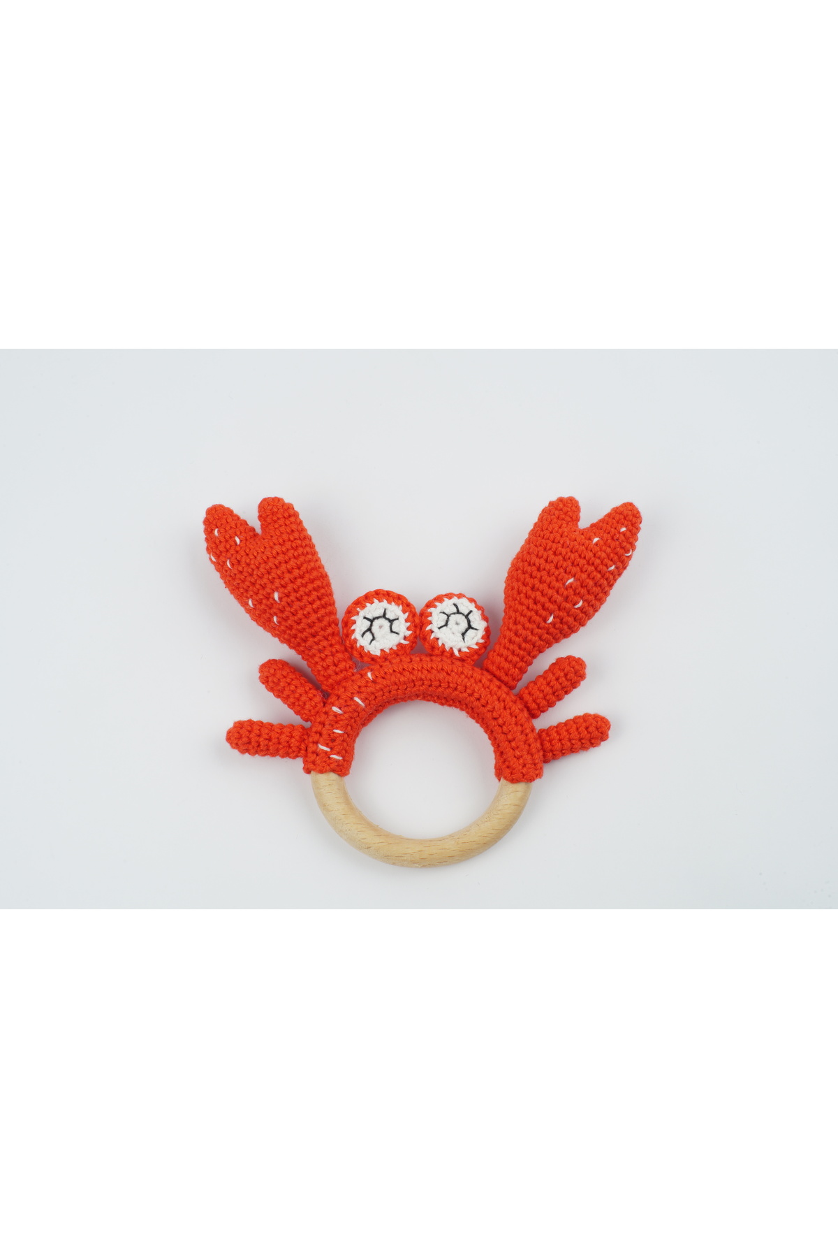 Amigurumi Yenidoğan Bebek Hediye Seti - Şaşkın Yengeç Diş Kaşıyıcı, Patik ve Müslin
