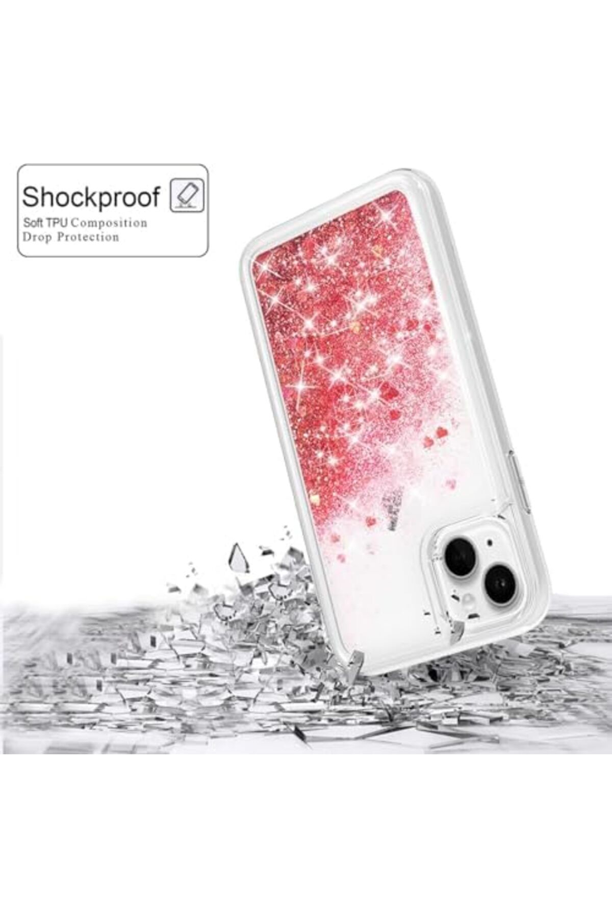 Generic-15 Case – Red Glitter Liquid Floating Waterfall TPU Case with Sparkling Quicksand Sequins, Shockpr 5