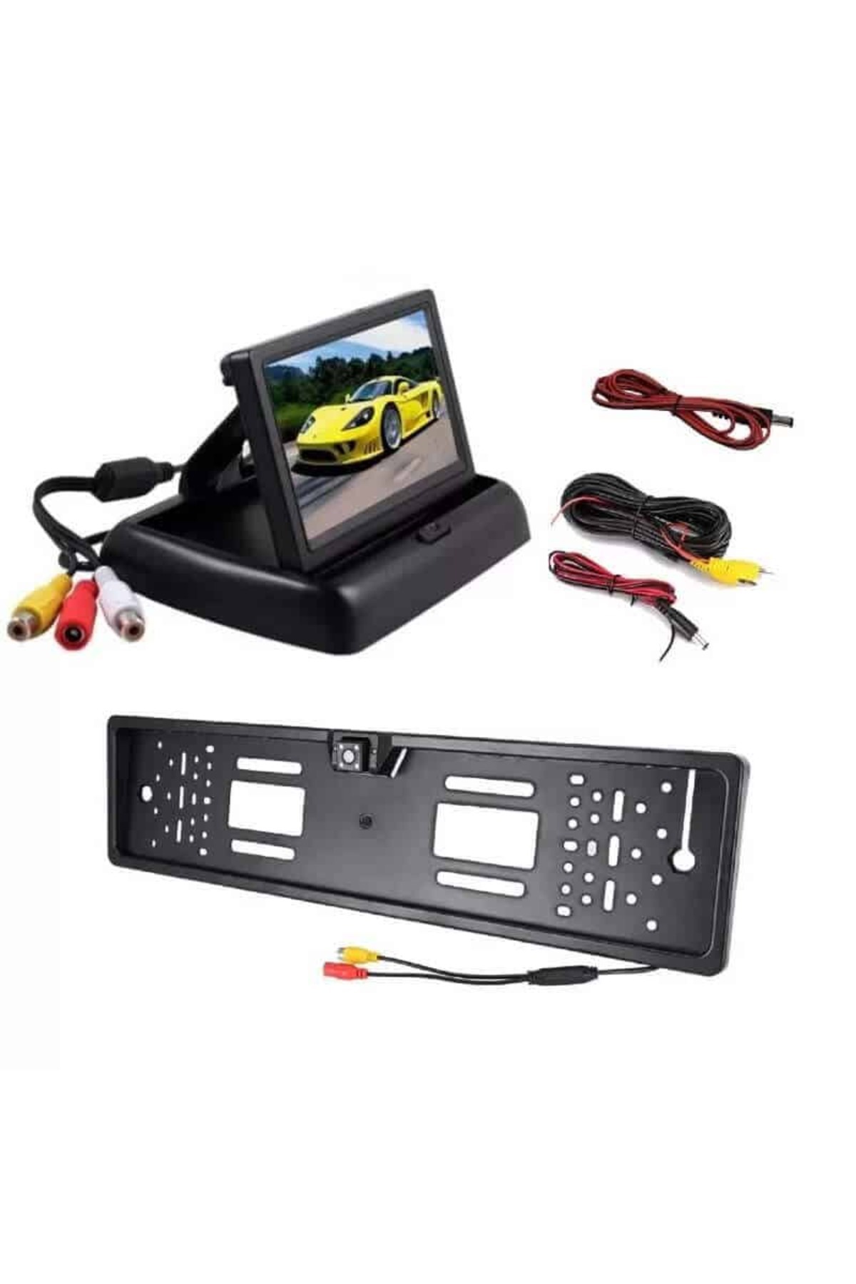 BGRJ Automotive-2 in 1 kit, license plate holder with reversing camera and foldable monitor 1