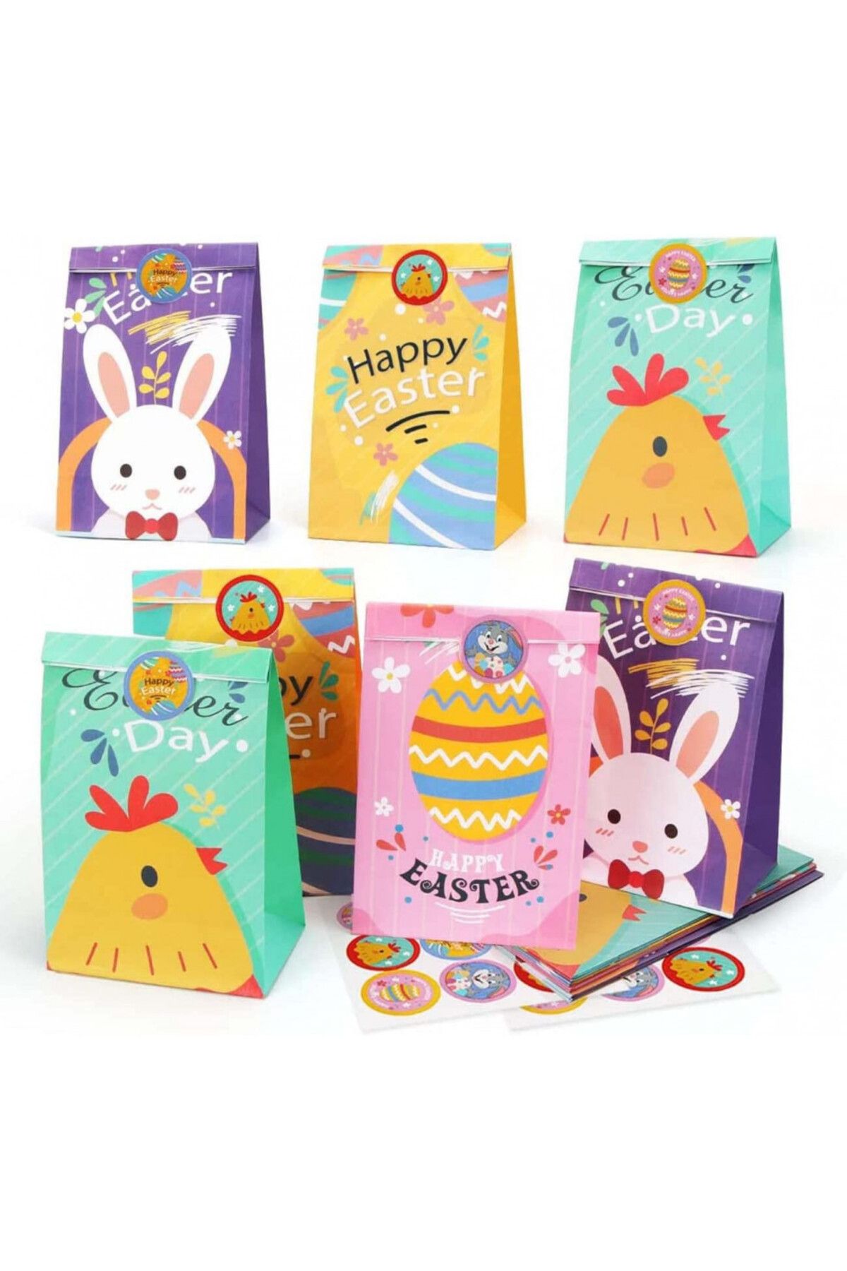 OEM-Set de 12 pungi cadou de Paște cu autocolante DHYDQX, hârtie, multicolore, 20 x 8 x 13 cm 7