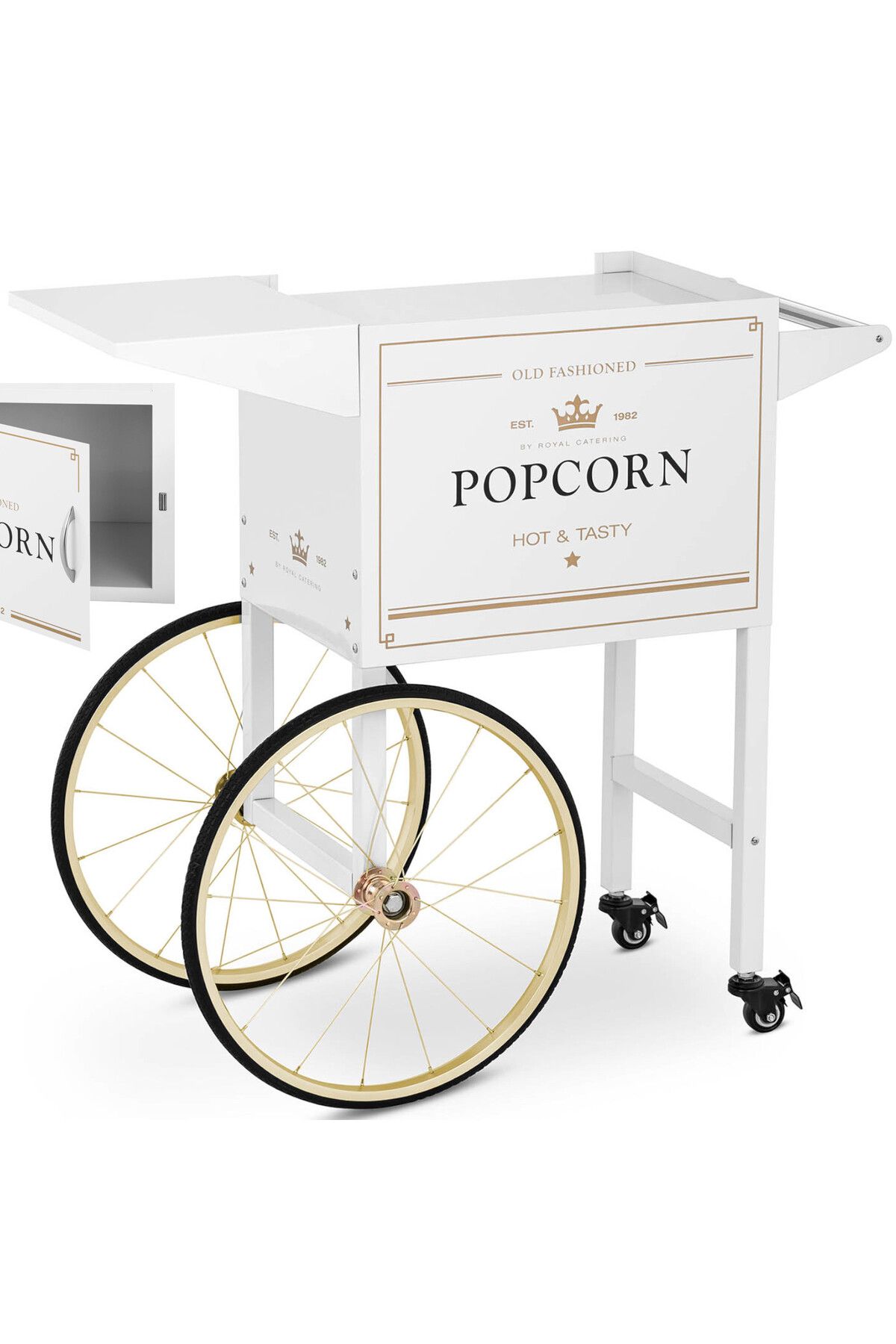 Royal Catering Cărucior De Bază Pentru Aparat De Popcorn Cu Dulap Retro 51 X 37 Cm - Alb Și Auriu - One Size