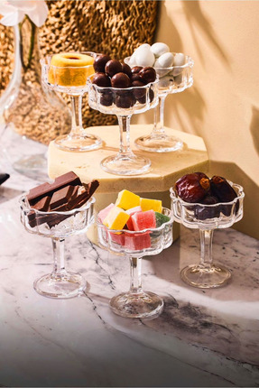 Genel Markalar 6'lı Manolya Ayaklı Cam Lokumluk – Kahve Yanı Şekerlik, Sunuml...