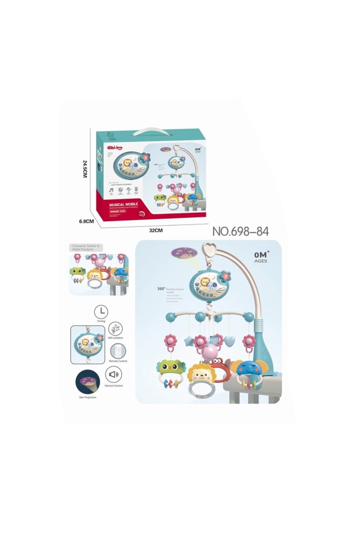 FABBA TOYS Dönence Işıklı ve Müzikli Bebek Beşik Üstü Oyuncak Dönenceli Projektör Eğitici Rahatlatıcı Sesli Har fotoğrafı 2 (önizleme)