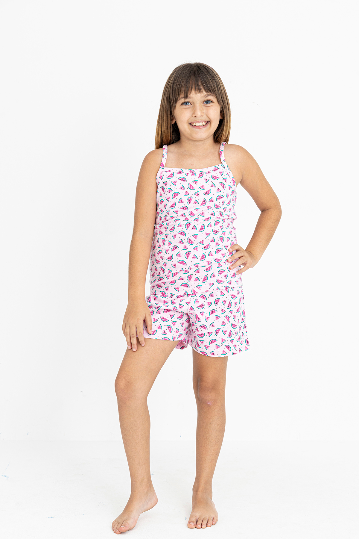 GIRLS COTTON PAJAMAS SET WITH ROPE STRAP AND SHORTS