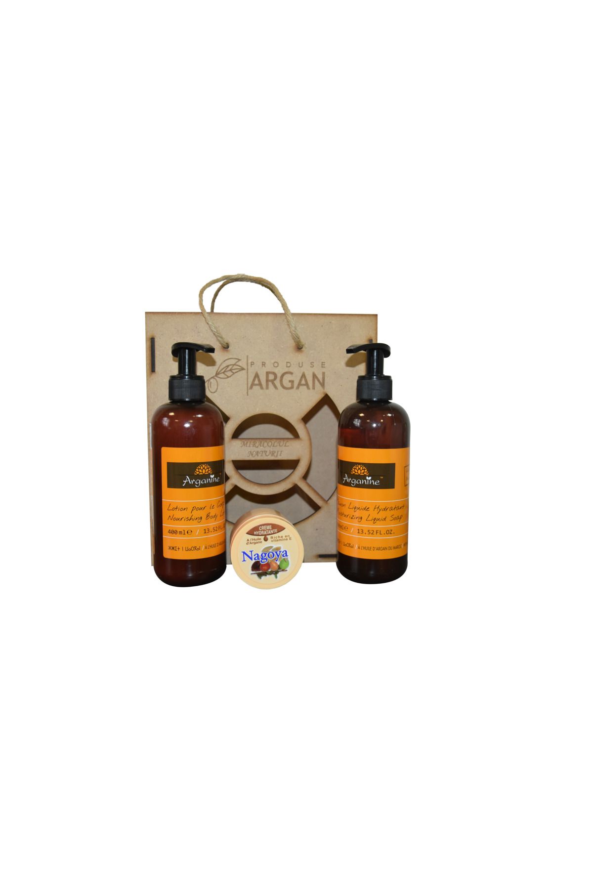 AZBANE -CASABLANCA - MAROC-Set Cadou Rustic Lotiune Arganine 400 ml, Crema Argan Nagoya 100 ml, SapunLichid Arganine 400ml 3