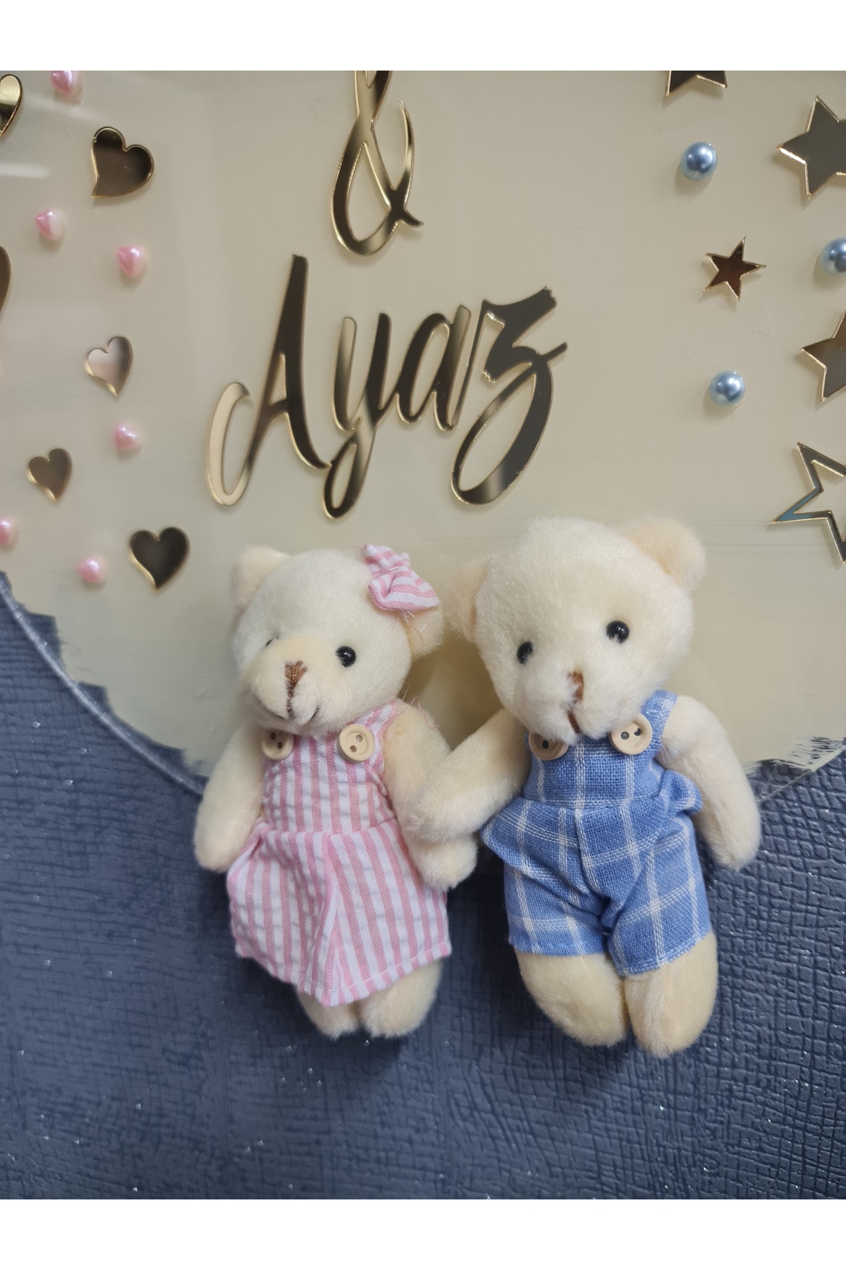 buketiket İkiz Bebeklere Özel Çift 2 Ayıcıklı Boyalı Pleksi Hastane Bebek Çocuk Odası Kapı Süsü fotoğrafı 3 (önizleme)