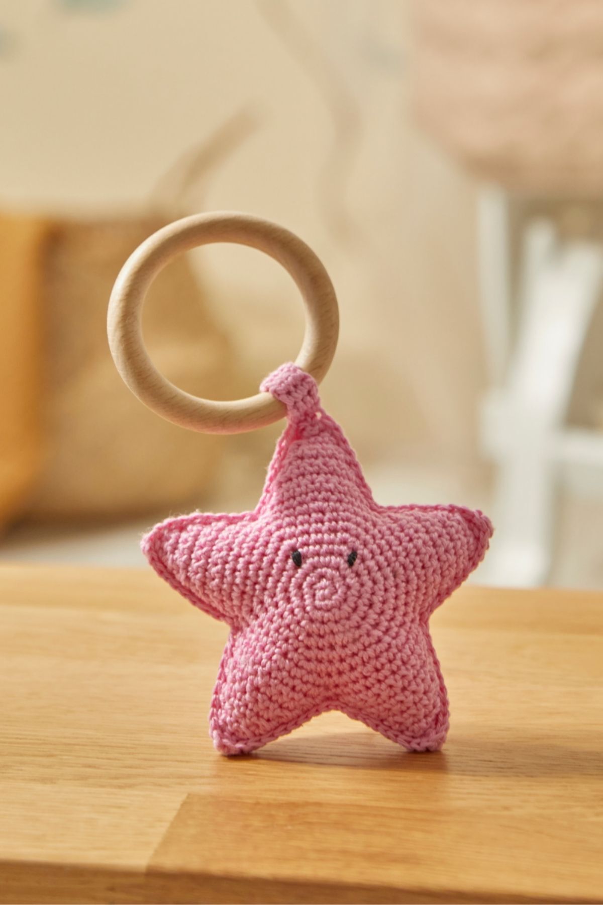 Doğal Bebek Örgü Amigurumi Diş Kaşıyıcı Yıldız Pembe 9-12 Ay