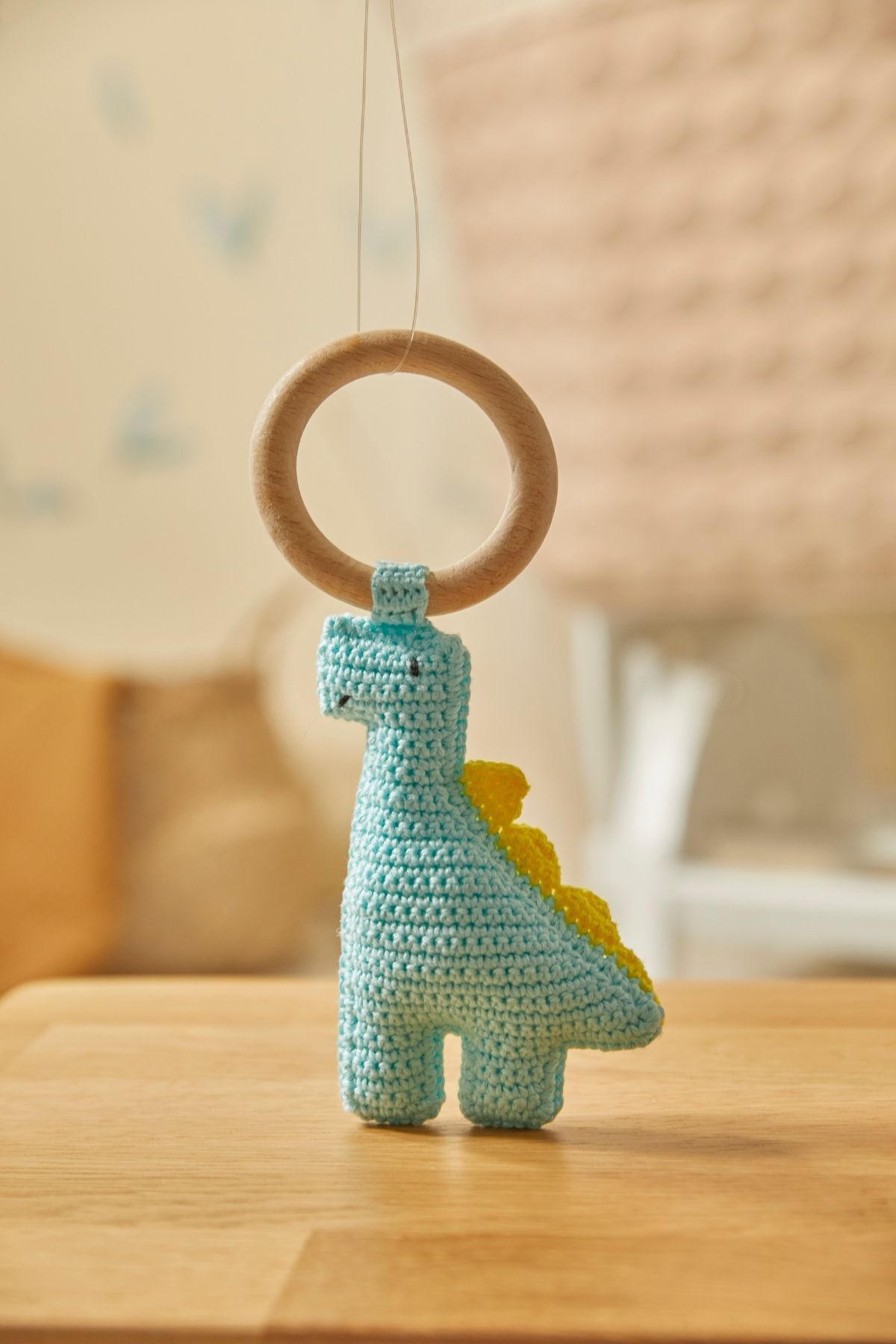 Doğal Bebek Örgü Amigurumi Diş Kaşıyıcı Dinazor Mavi 9-12 Ay