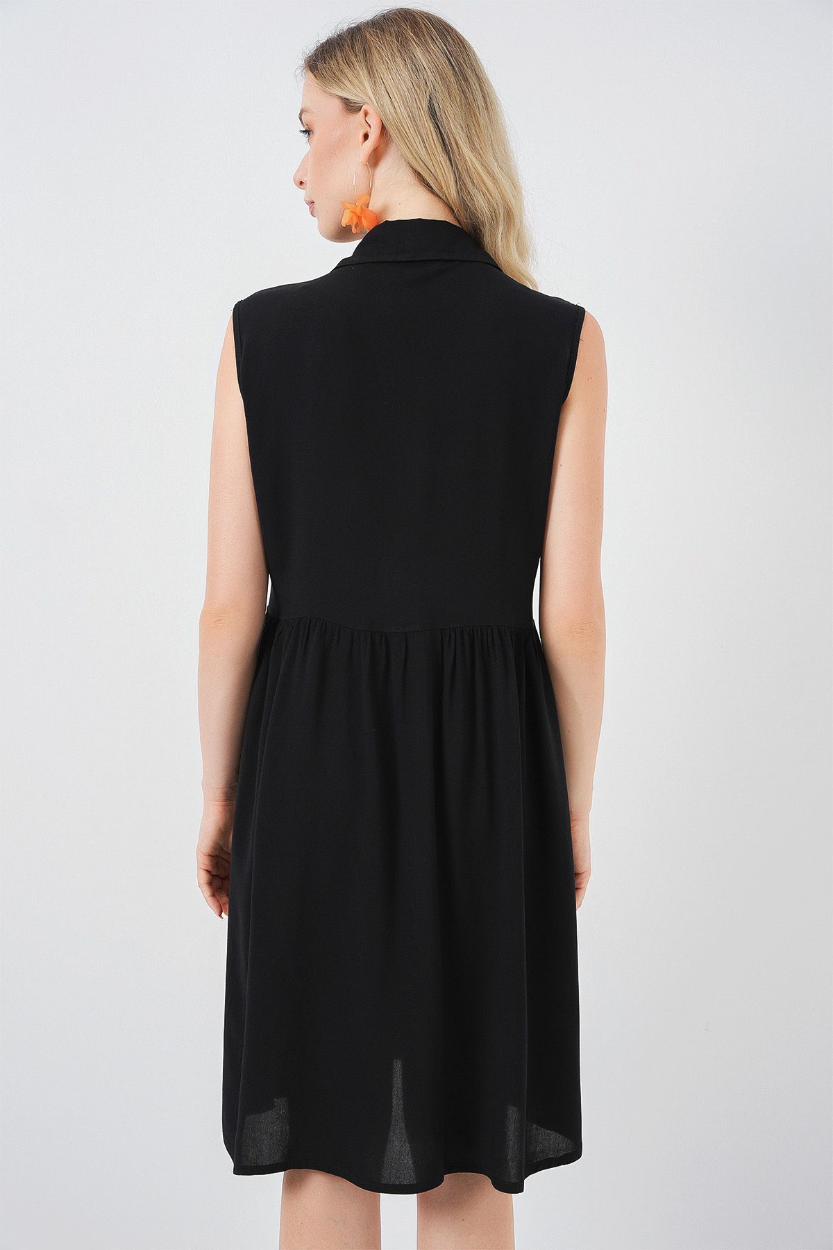 Bigdart-Rochie midi cu mâneci zero pentru femei 2563 - neagră 6