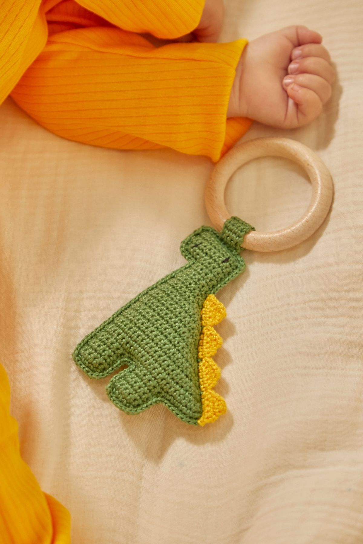 Doğal Bebek Örgü Amigurumi Diş Kaşıyıcı Dinazor Yeşil 9-12 Ay