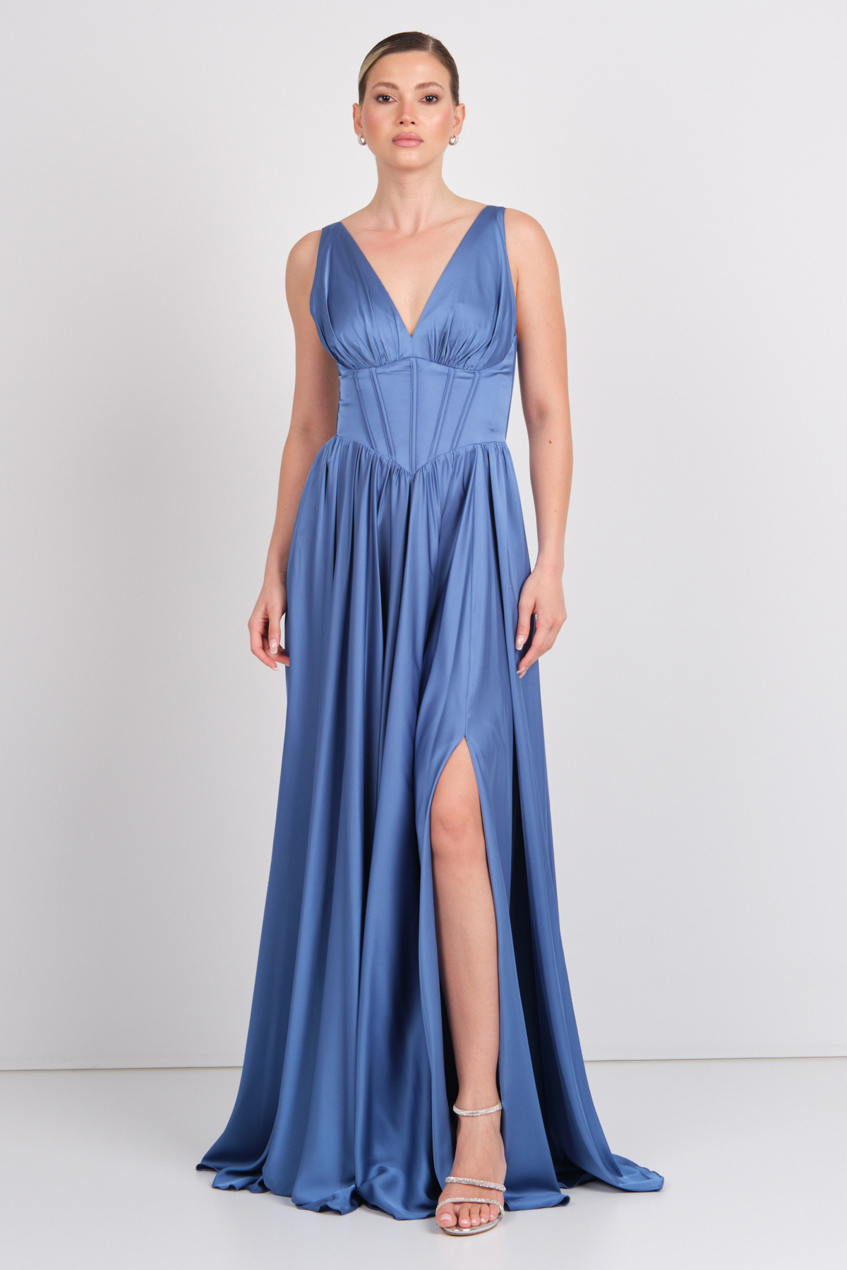 DORİDORCA Women's Deep V Neck Tie Back Maxi Evening Dress 7091