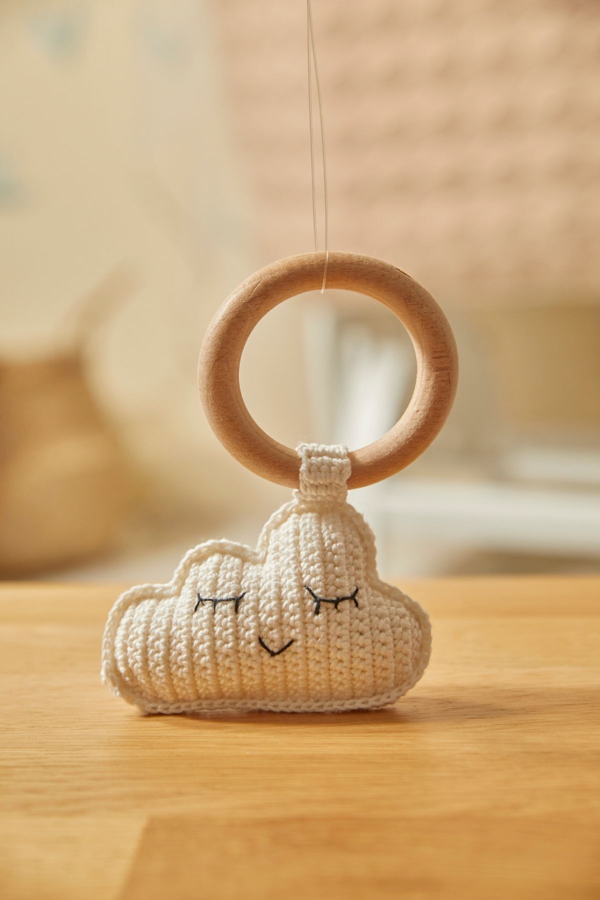 Doğal Bebek Örgü Amigurumi Diş Kaşıyıcı Bulut Beyaz 9-12 Ay