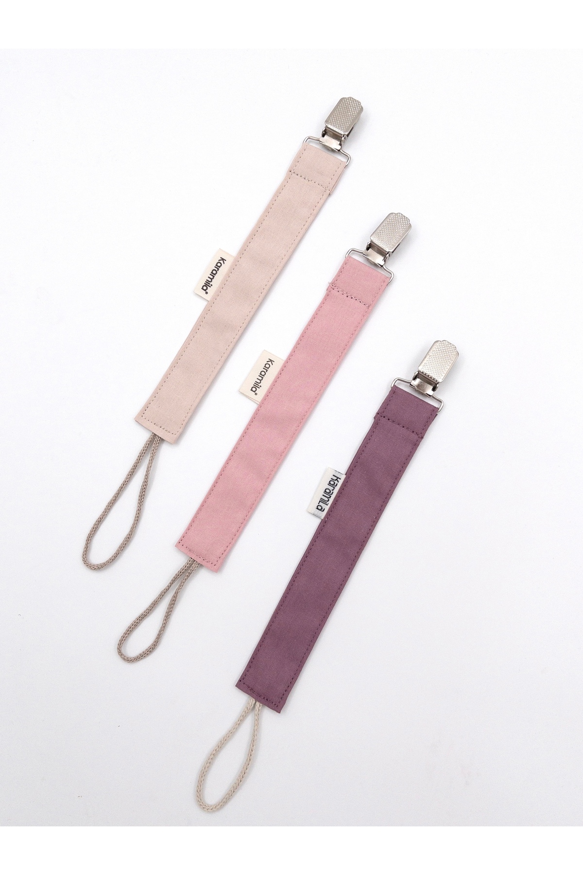 KARAMİLA 3’lü Set Bebek Emzik Askısı - Emzik Zinciri - Emzik Tutacağı PEMBE Tonlar fotoğrafı 2 (önizleme)