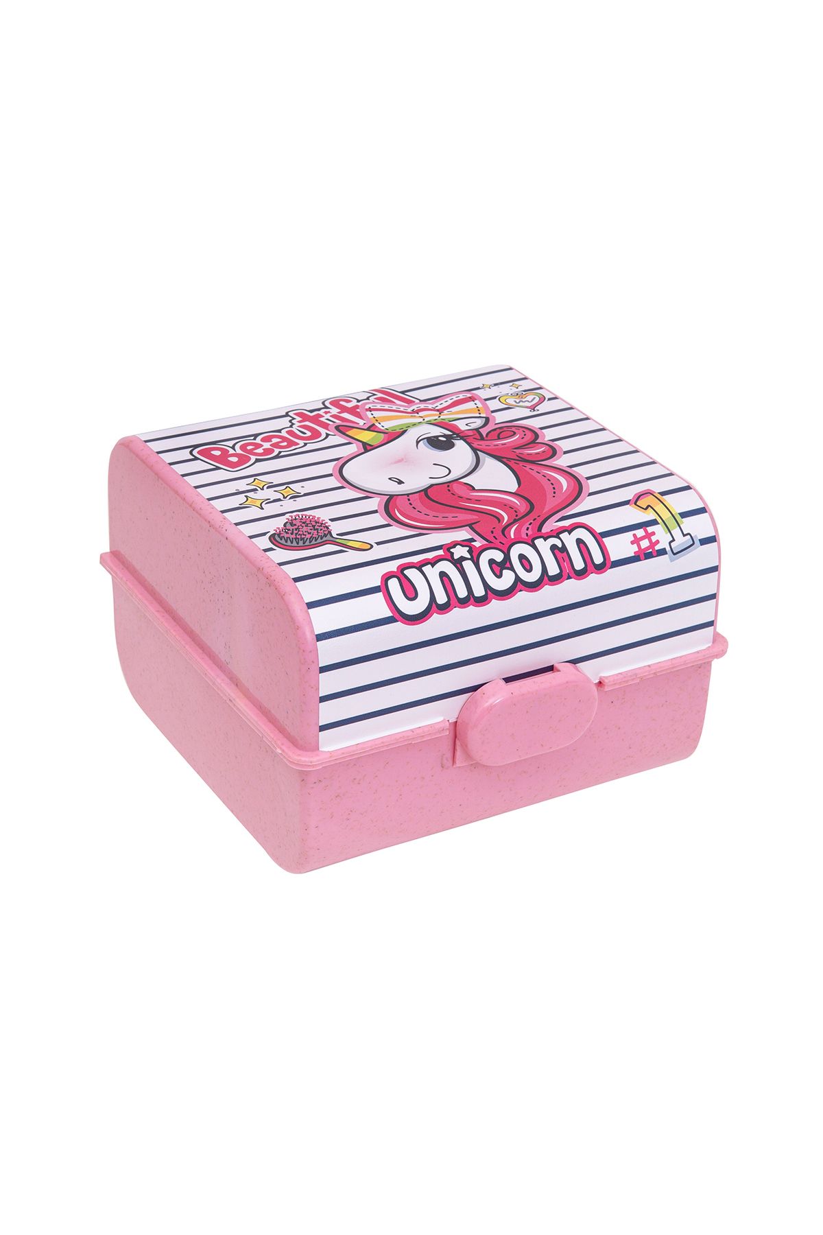 Herevin-Unicorn Printed Pink Lunch Box – Polypropylene (PP) Food Container with Snap Lock Lid, 860ml 1