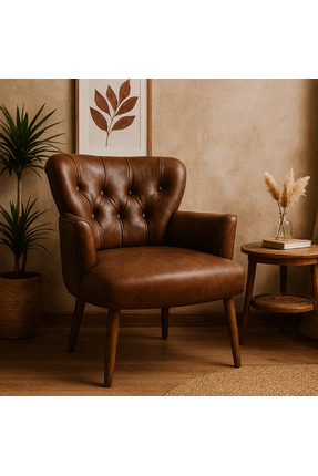 Azra Mobilya Acı Kahve Deri Kapitoneli Modern Berjer Koltuk | Tekli Koltuk – ...
