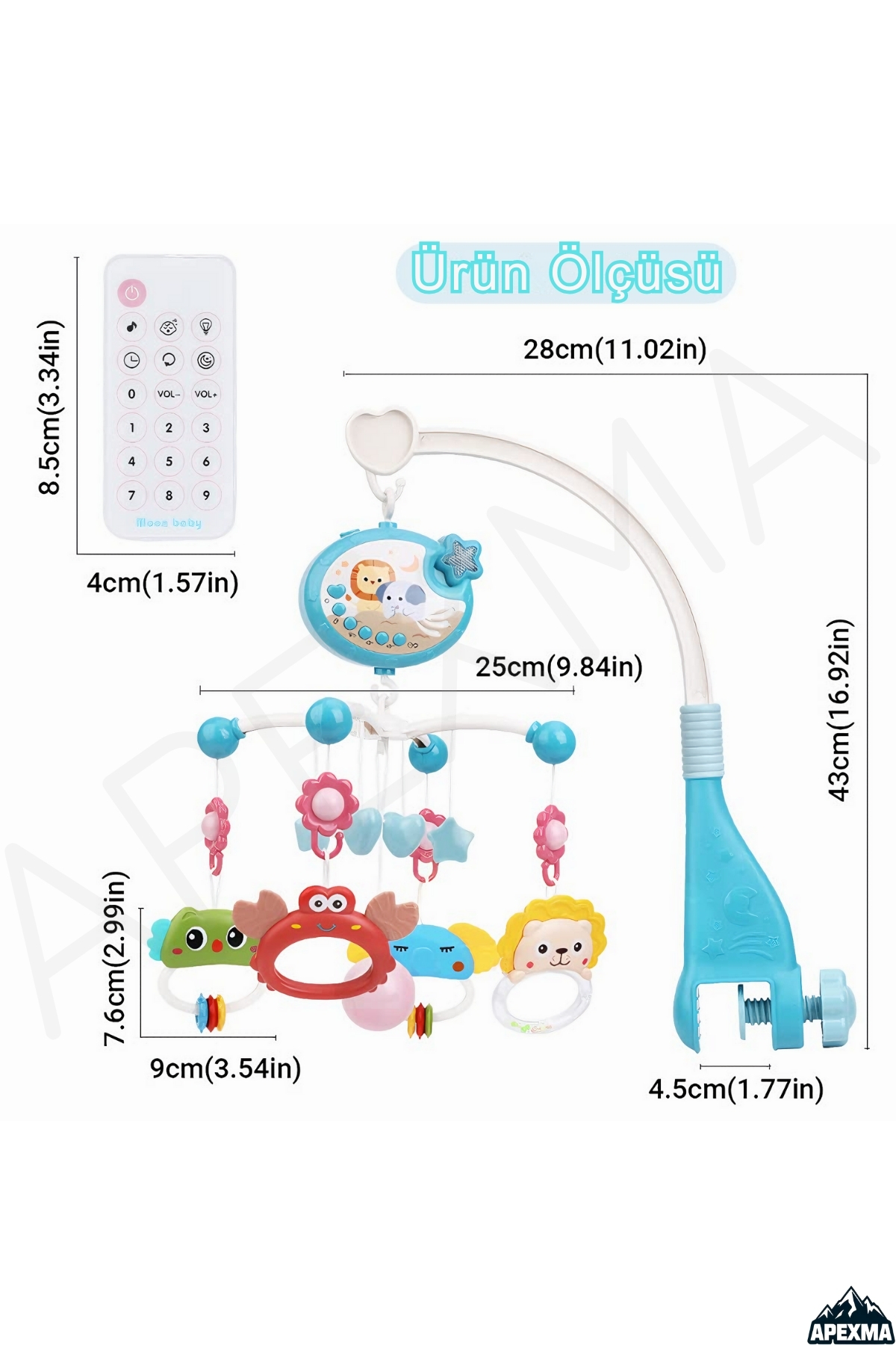 Apexma Pilli Işıklı Müzikli Kumandalı Projektörlü Sabitlemeli Çıngıraklı Dişlikli Dönence - Uyku Arkadaşı fotoğrafı 2 (önizleme)