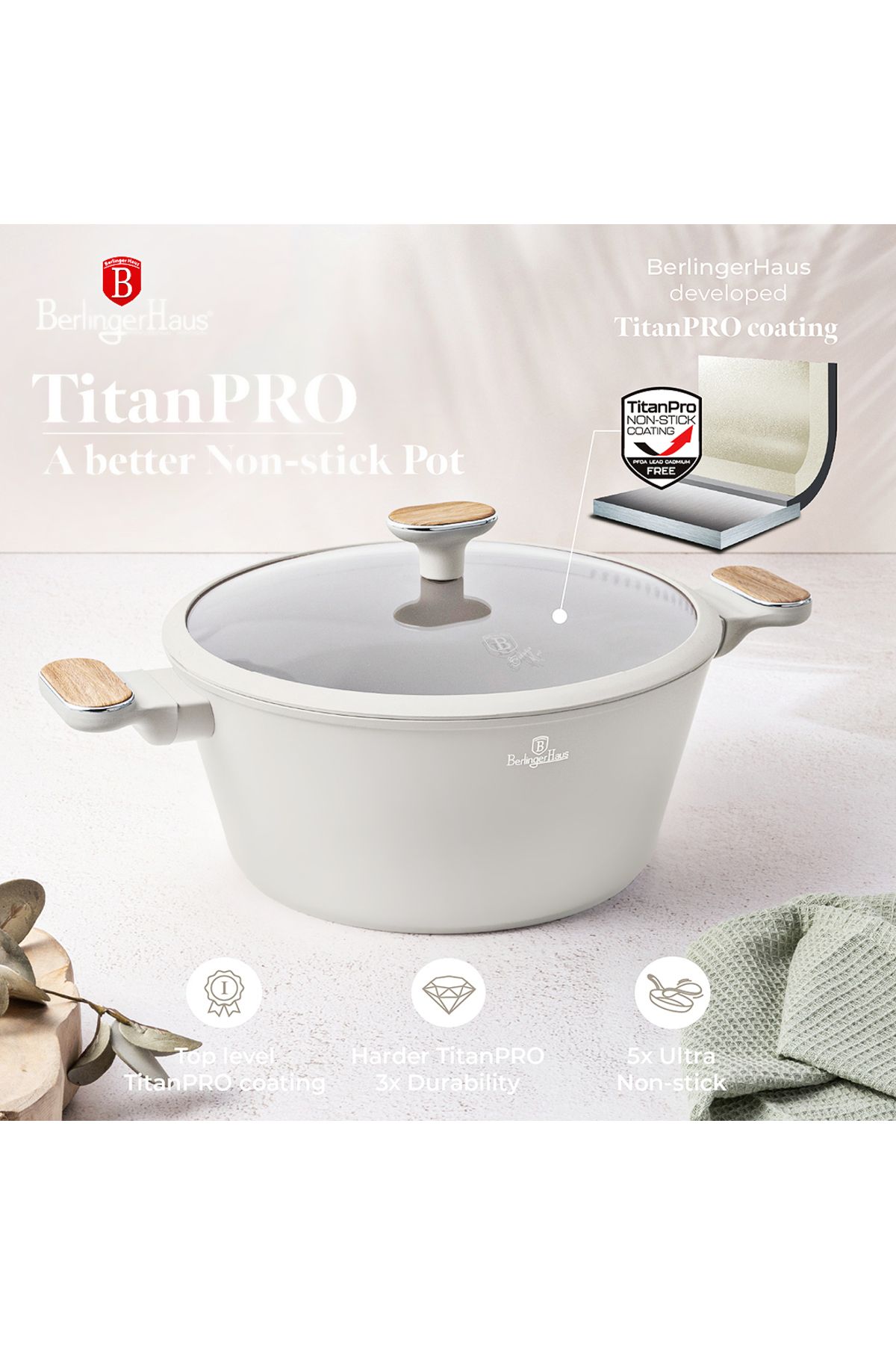 Berlinger Haus-10 Pcs Titanium Cookware Set Nonstick Sahara Nordic Collection Turboinduction All Stoves New 4