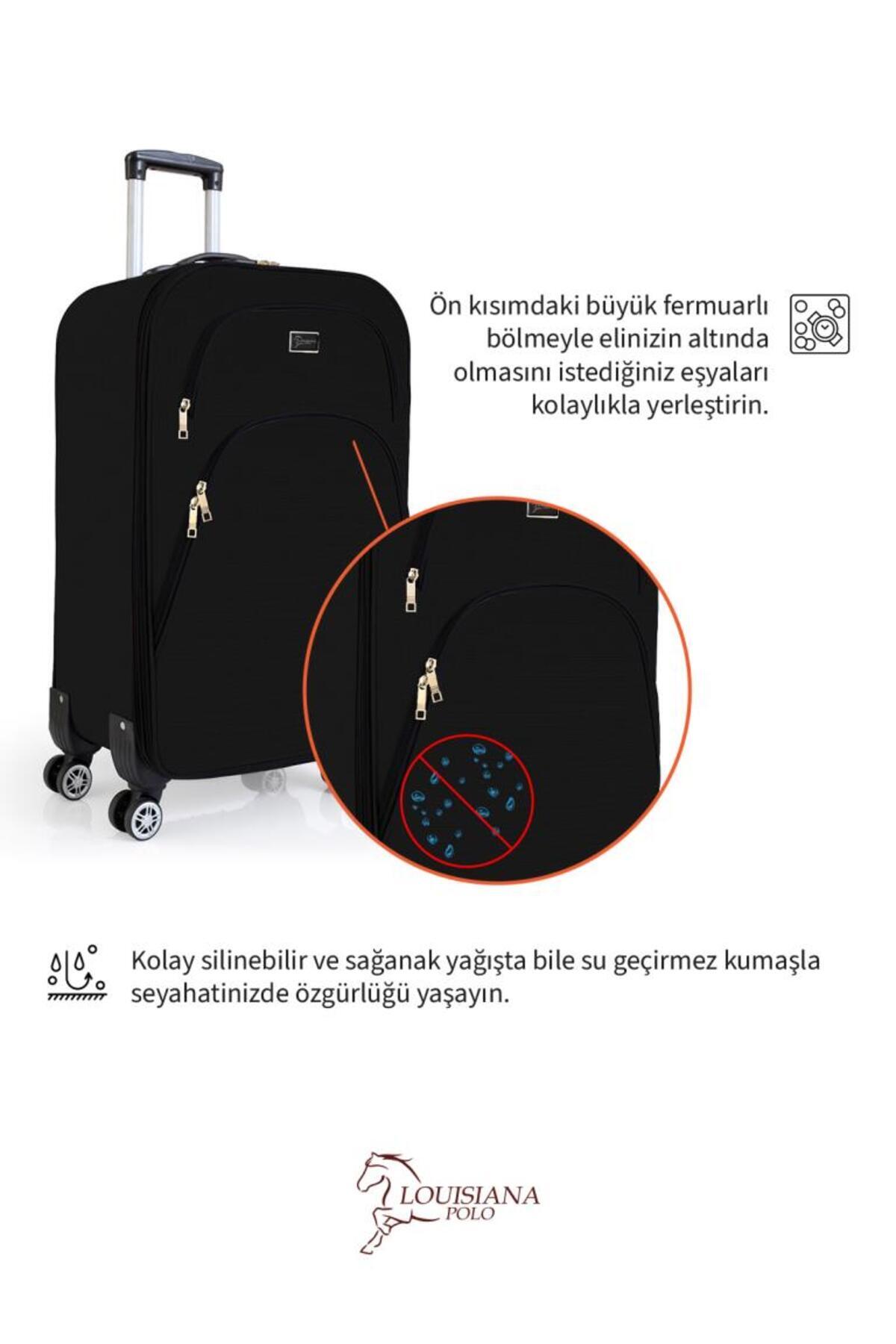 louisiana polo  Orta Boy 4 Teker Kumaş Valiz Siyah 1081 - Görsel 6