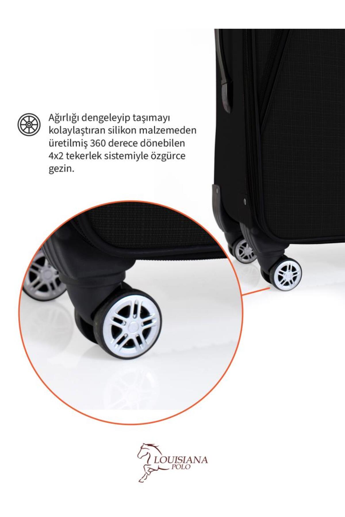 louisiana polo  Orta Boy 4 Teker Kumaş Valiz Siyah 1081 - Görsel 8