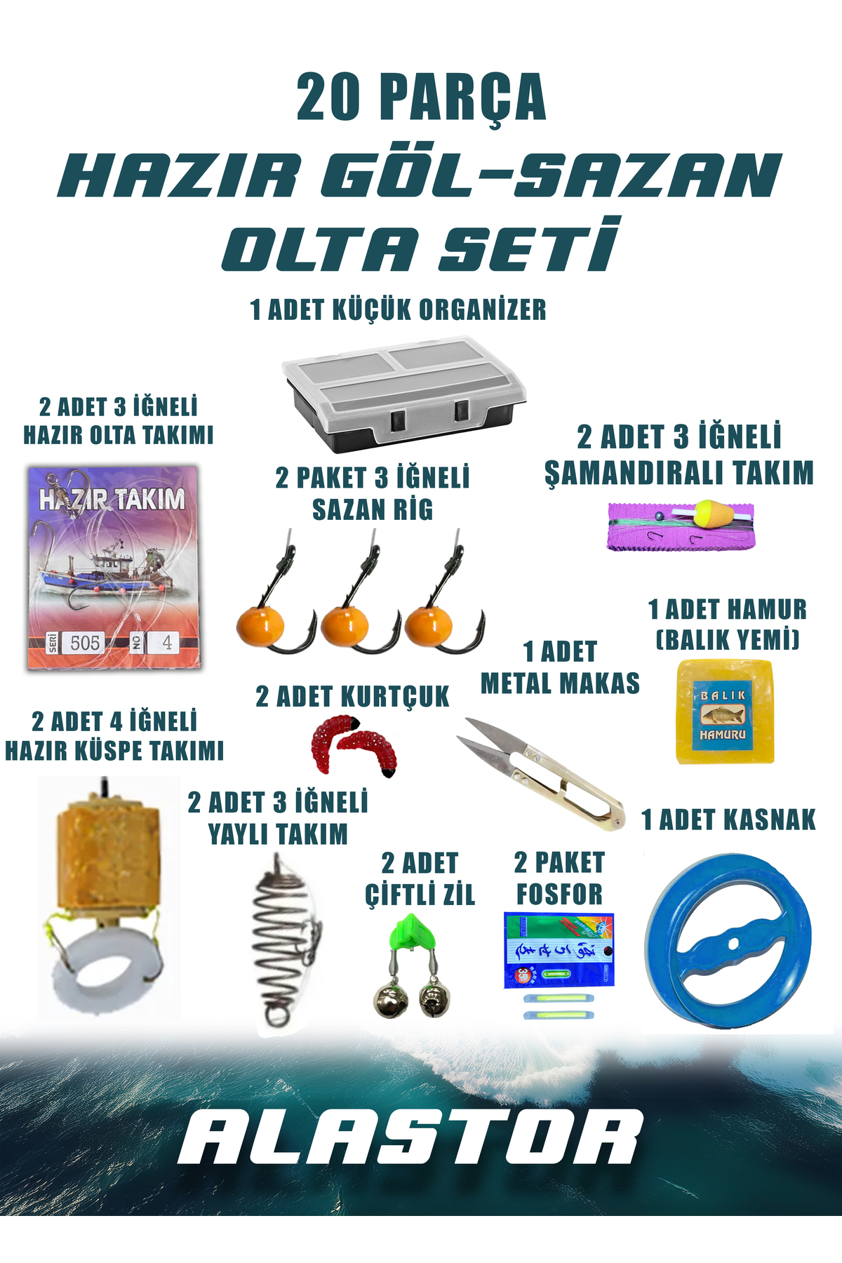 ALASTOR 20 Parça Hazır Set Olta Malzemeleri Olta Seti Balıkçılık