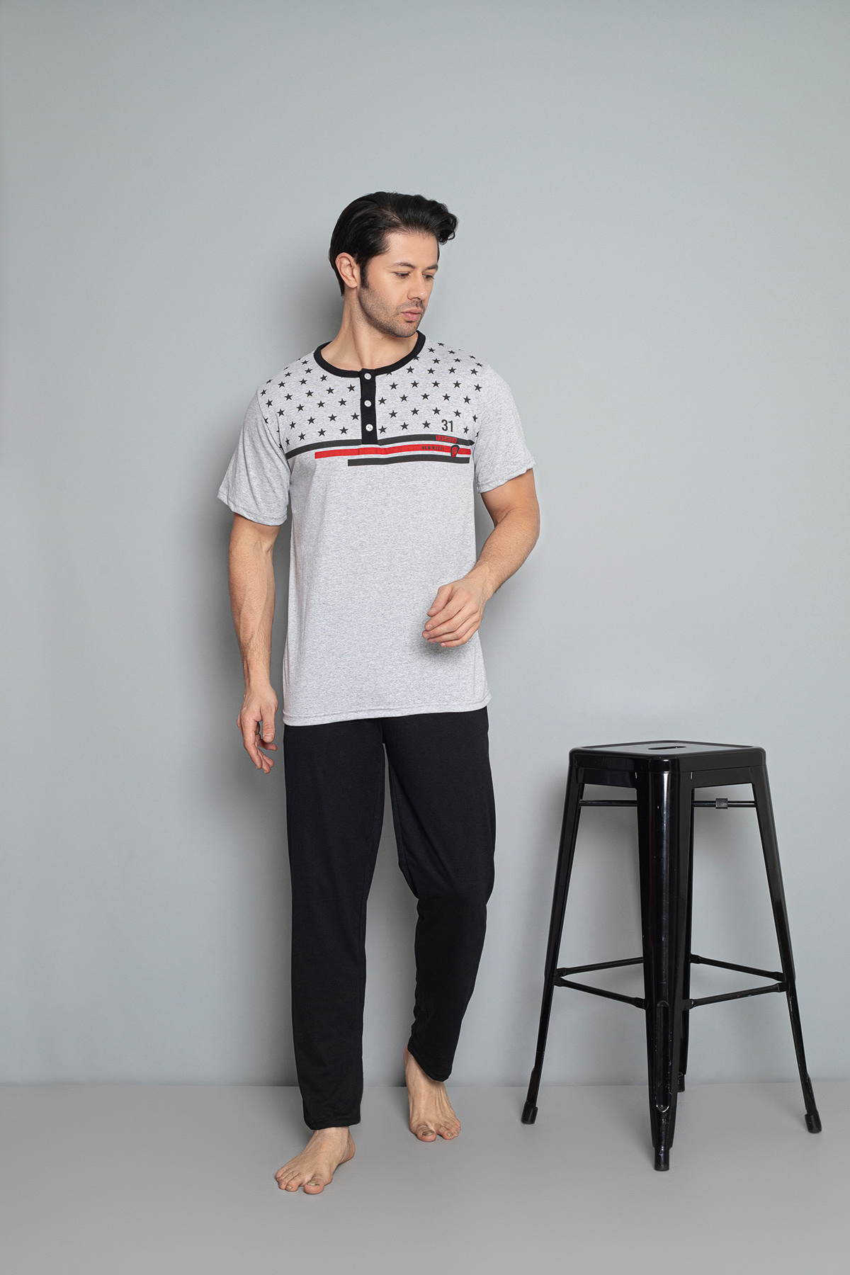 rindahomewear Erkek Kısakol Pijama Takımı Baskılı