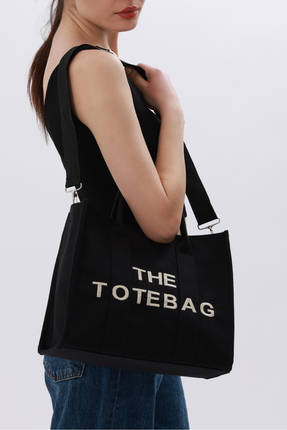 Cochines Kadın Siyah Çanta Uzun Askılı Kanvas Büyük Astarlı Iç Çepli Tote Bag...